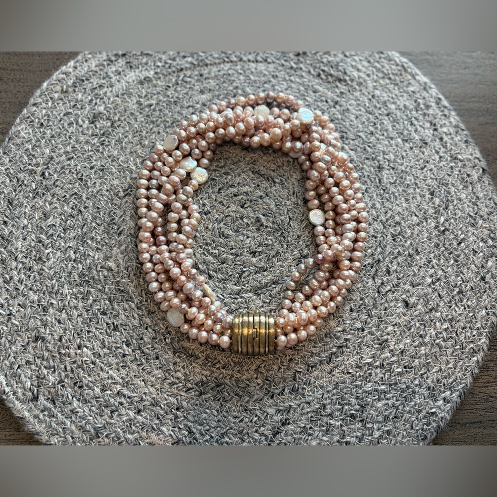 Authentic Pink Pearl 6 Strand Necklace
